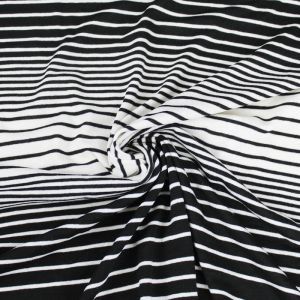 Black Off White 100% Crepe Viscose Variegated Stripe Jersey Knit Fabric