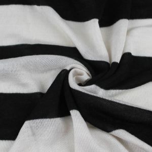 Black Off White Poly Rayon Hacci Stripes Fabric