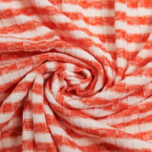 Bright Orange Hacci  Stripe 6x6 Rib Knit Poly Rayon Spandex Hacci Fabric