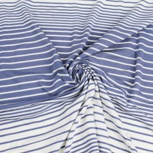 Denim Off White 100% Crepe Viscose Variegated Stripe Jersey Knit Fabric