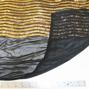 Gold Wave Curve Sequin on Black Mesh Fabric