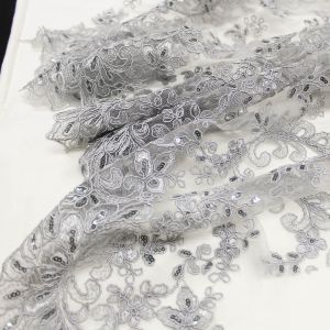 White Seamless Diamond with Sequin Embroidery Scalloped Edge on 54'' Silver 