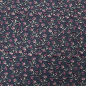 Grey Blue and Dusty Lilac Cowslips Floral Printed on French Terr  Spandex Fabric