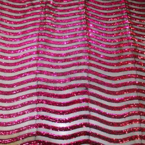 Magenta Wave Curve Sequin on Black Mesh Fabric