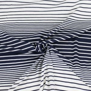 Navy Off White Crepe Viscose Variegated Stripe Jersey Knit Fabric