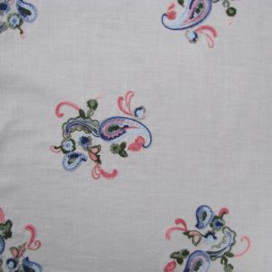 Off White Denim  Hand Embroidery Paisley Pattern on Cotton Voile Fabric by Yard