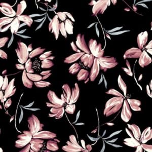 Black Marsala Large Floral Painterly Design Printed Jersey Knit Fabric