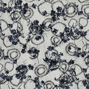 Silver Alpine Blue Floral Printed on 4x2 Rib Knit Fabric