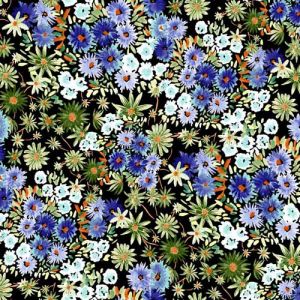Black Blue Ditsy Floral Pattern Printed Poly Power Mesh Fabric 
