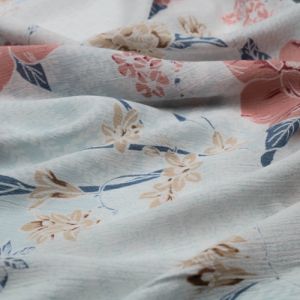 Pale Blue Peach Printed 100% Rayon Crepon Fabric