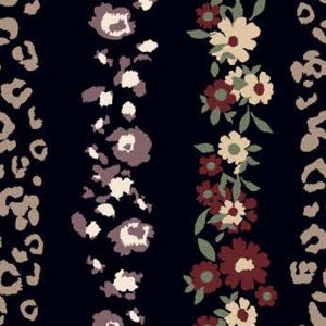 Black Marsala Floral with Animal Pattern Printed on Poly Rayon Jersey Knit Fabric