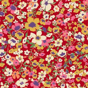 Red Gold Floral Pattern Printed on Power Mesh Fabric by the Yard