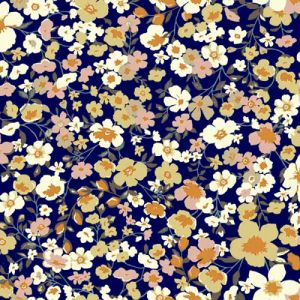 Indigo Purple with Wheat Floral Pattern Printed on Stretch Satin Fabric 