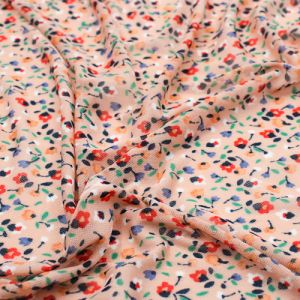 Peach with Orange Ditsy Floral Pattern Printed Poly Power Mesh Fabric by the Yard