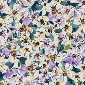 Teal Lilac Medium Floral Pattern on 100% Polyester Hi-Multi Chiffon Fabric by the Yard