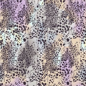 Silver Peach Leopard Pattern Printed French Terry Fabric by the Yard