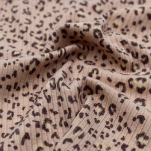 Dusty Peach Banana Leopard Skin Pattern Printed 4x2 Rib Knit Poly Spandex Fabric by the Yard