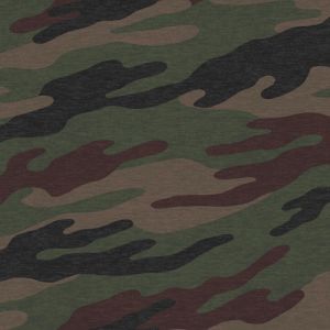 Army Green Brown Camouflage Design Printed Poly Rayon Spandex Hacci Brushed Fabric