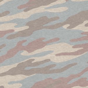 Dusty Blue Latte Camouflage Design Printed Poly Rayon Spandex Hacci Brushed Fabric