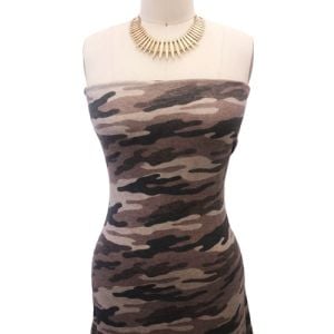 Mocha Black Camouflage Design Printed Poly Rayon Spandex Hacci Brushed Fabric