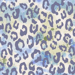 Ivory Aqua Leopard Pattern Printed on Rayon Spandex Jersey Knit Fabric