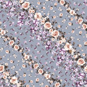 Blue Lilac Small Floral Design Printed on Rayon Spandex Jersey Knit Fabric 