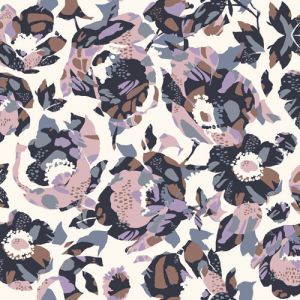 Off White Indigo Floral Graphic Pattern Printed Wool Dobby Hi Multi Chiffon Fabric