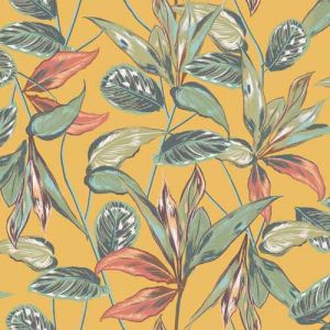 Marigold Sage Leaf Pattern Printed on Power Mesh fabric by the Yard