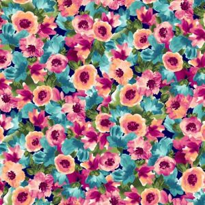 Navy Cantaloupe Floral Pattern Printed Hi Multi Chiffon Washed Fabric 