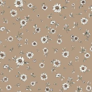 Taupe Mocha Floral Pattern Printed on 4x2  Rib Knit Fabric