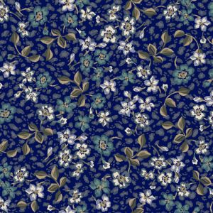 Navy Teal Ditsy Floral Pattern Printed Hi-Multi Chiffon Washed Fabric