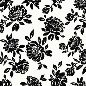 Off White Black Floral Graphic Printed on Stretch Satin Fabric 