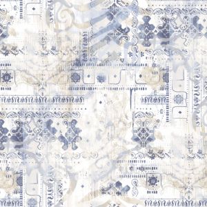 Ivory Blue Ethnic Design Printed on Rayon Challis Fabric