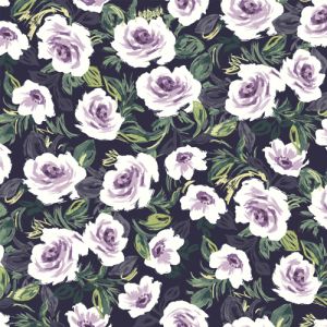 Indigo Purple with Lilac Medium Floral Printed Wool Dobby Hi Multi Chiffon Fabric