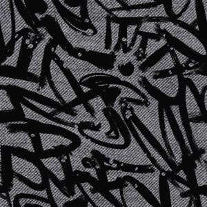 Charcoal Black Painterly Design Printed on Rayon Challis Fabric
