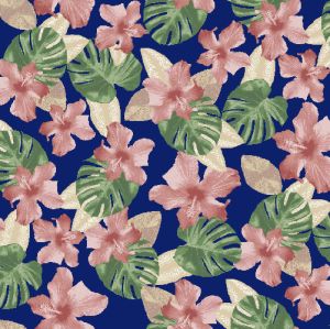 Ink Mauve Glow Floral Tropical Printed Poly Moroccan Fabric by the Yard