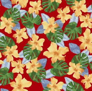 Red Marigold Floral Tropical Printed Poly Moroccan Fabric by the Yard