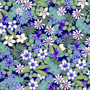 Navy Blue Medium Flowers Floral Pattern Printed Hi-Multi Chiffon Washed Fabric