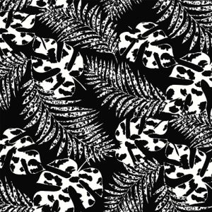 Black Off White Leaf Pattern Printed Venezia Fabric by the Yard