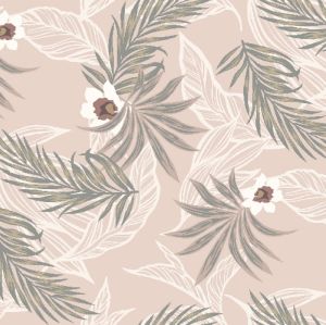 Blush with Stormy Green Leaf Pattern Printed Poly Moroccan Fabric