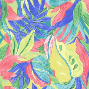Blue Coral Leaf Pattern Printed Hi-Multi Chiffon Washed Fabric
