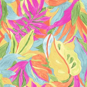 Fuchsia Dusty Aqua Leaf Pattern Printed Hi-Multi Chiffon Washed Fabric