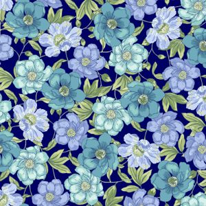 Navy Turquoise Floral Bohemian Printed Hi Multi Chiffon Washed Fabric 