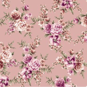 Dusty Rose with Pink Medium Floral Printed on Stretch Satin Fabric 