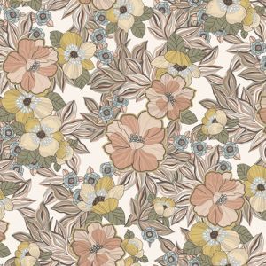 Dusty Apricot Large Flowers Floral Pattern Printed on Stretch Satin Fabric