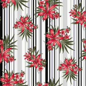 Black Red Floral with Stripes Pattern Printed on Hi-Multi Chiffon Washed Fabric