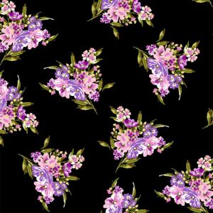 Black Pink 60" with Floral Garden Prints on Jersey Knit Fabric by the Yard