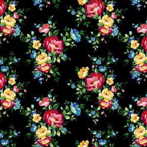 Black Red Large Floral Pattern Printed on Scuba Crepe Techno Knit Fabric 