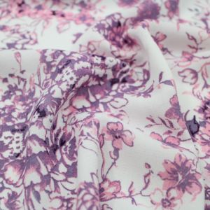 Off White Dusty Lilac Small Floral Pattern Printed on Rayon Crepon Fabric by the Yard