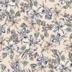 Shell Blue Floral Tropical Printed on 100% Rayon Crepon Fabric by the Yard